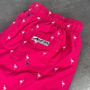Performance Men's XL Surf Style Swim Shorts Trunks with Stitched Flamingo Design